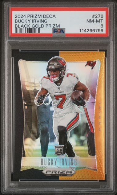 Bucky Irving 2024 Prizm Deca Black Gold Prizm #'d 4/5 PSA 8