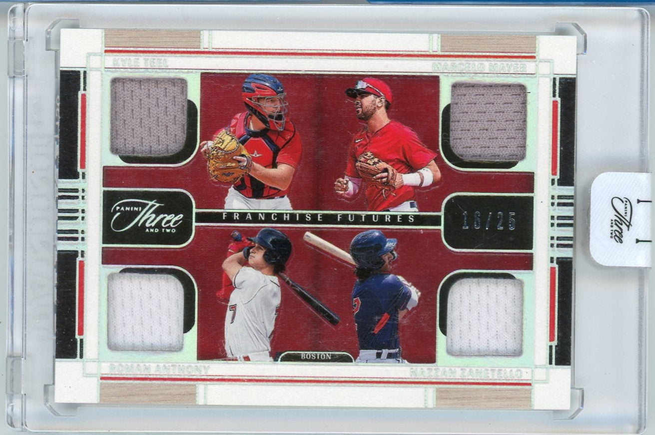 Kyle Teel/Roman Anthony/Marcelo Mayer/Nazzan Zanetello 2024 Panini Three and Two Franchise Futures Quad Patch #'d 16/25